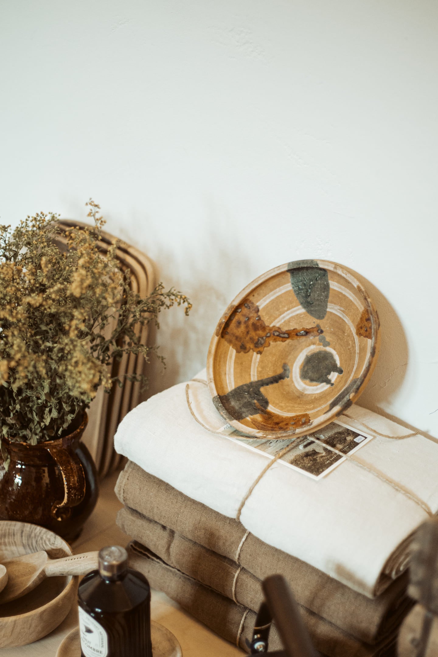 terracotta schaal met tekening - brocante