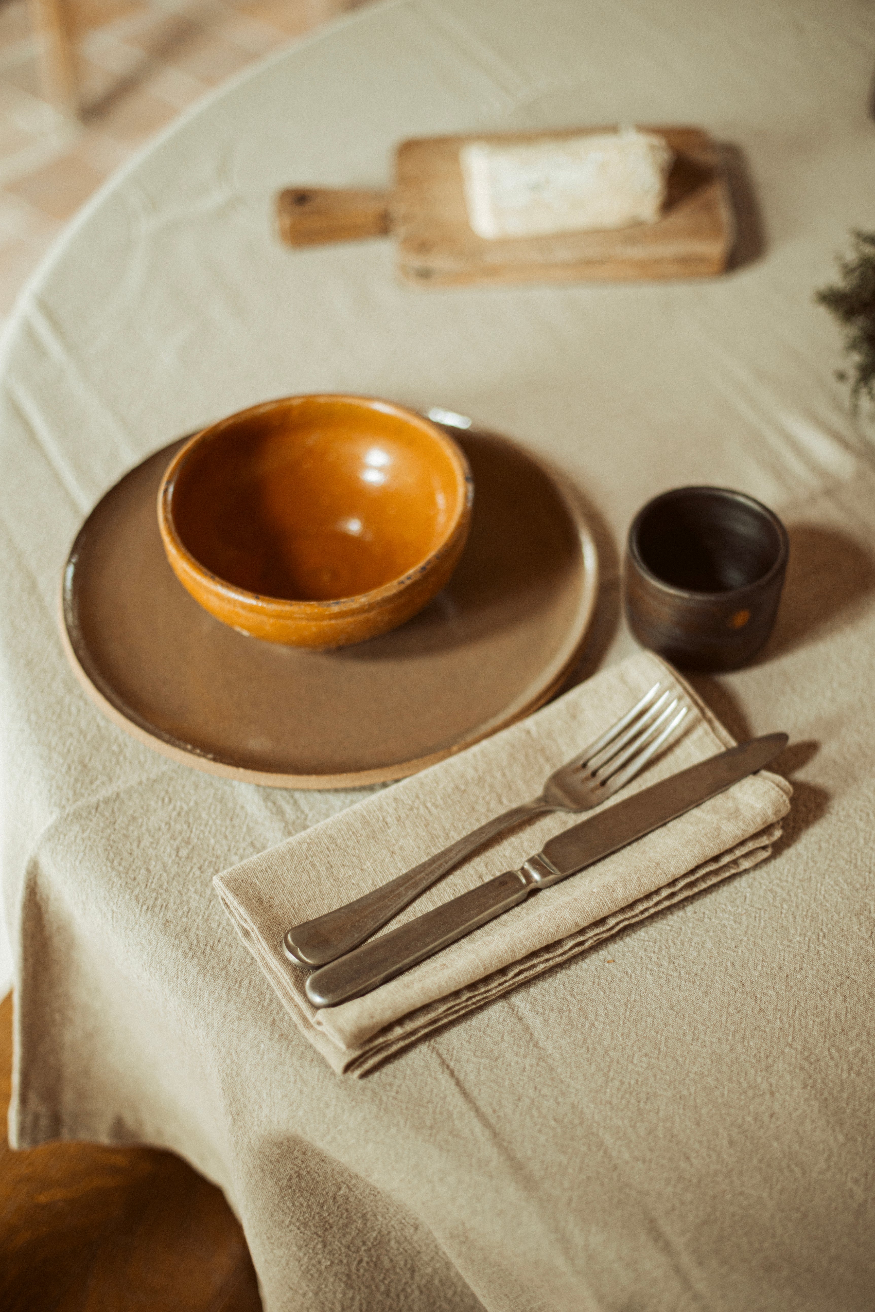 naturel tafelkleed van linnenmix