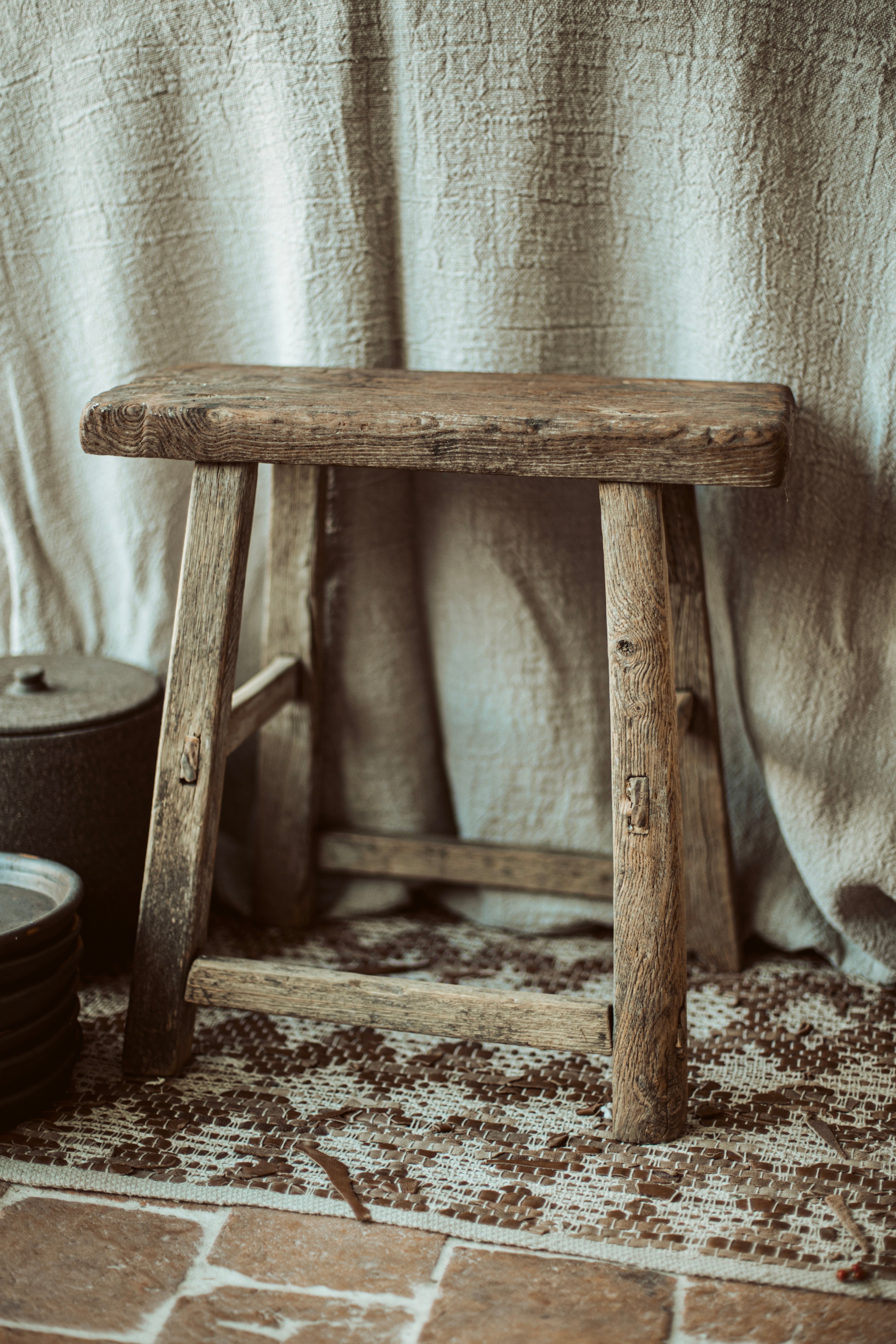 houten kruk recht - brocante