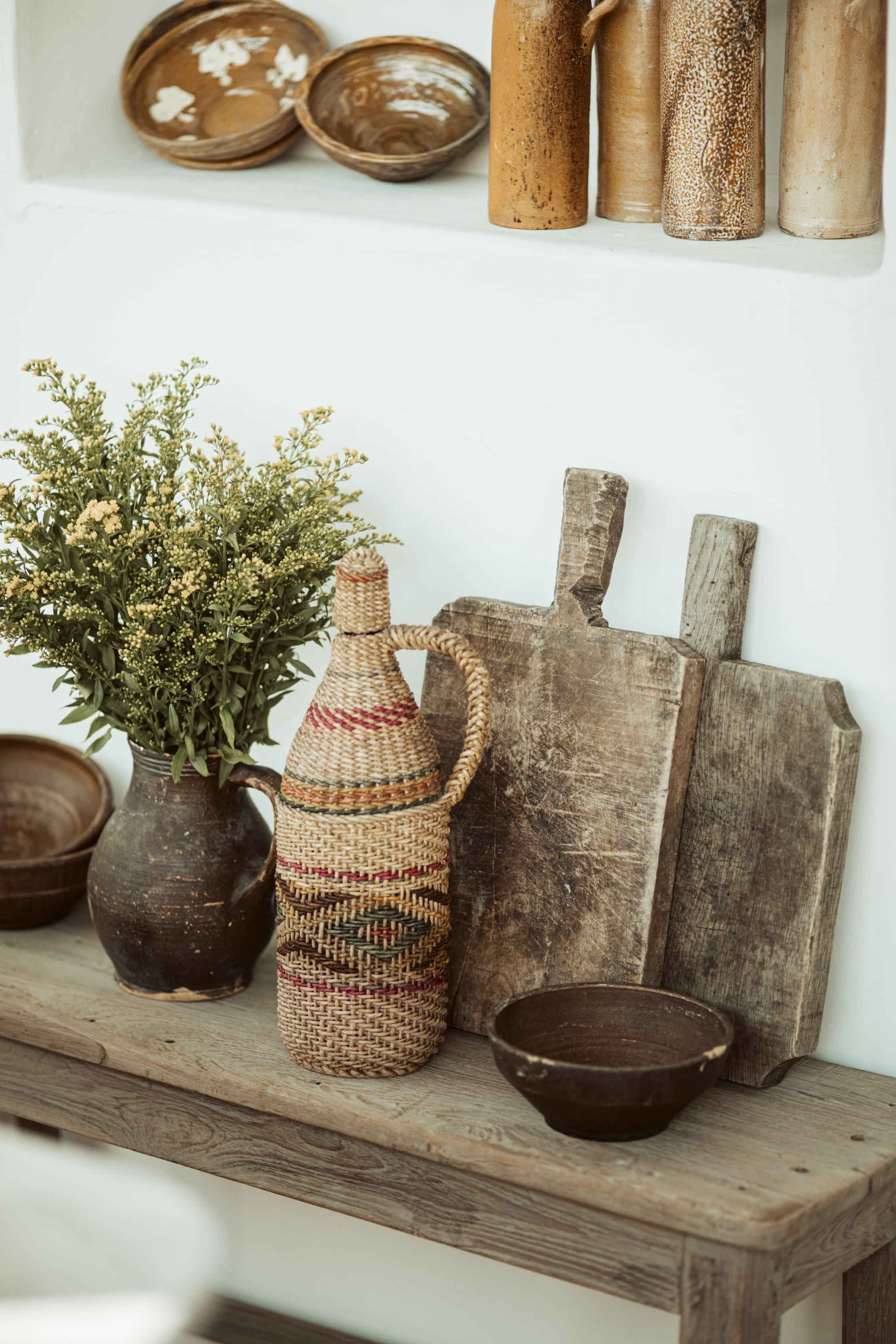 gevlochten fles - brocante