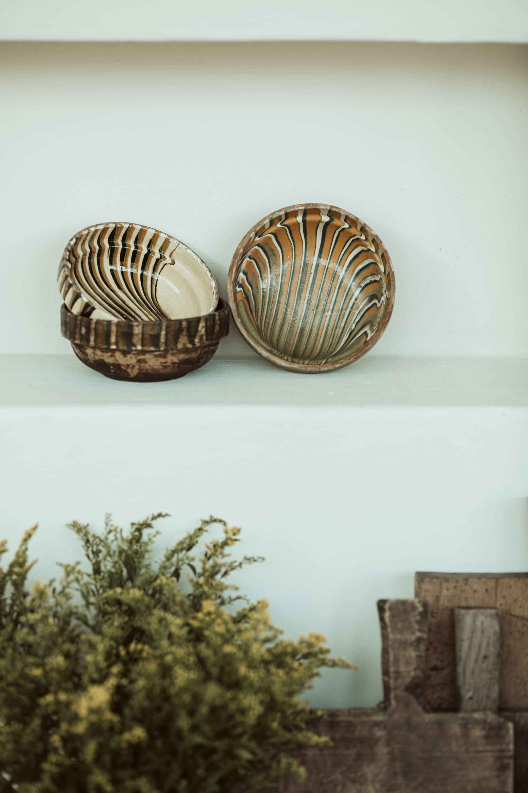 set 5 - 3 schaaltjes met strepen - brocante