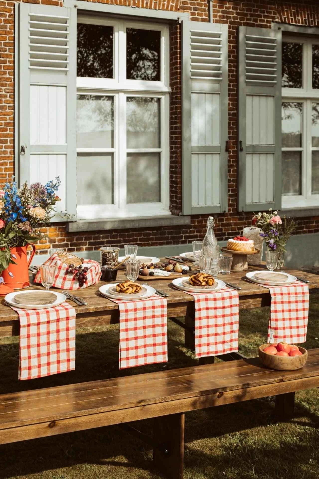 gingham red linnen tafelservet - set van 2