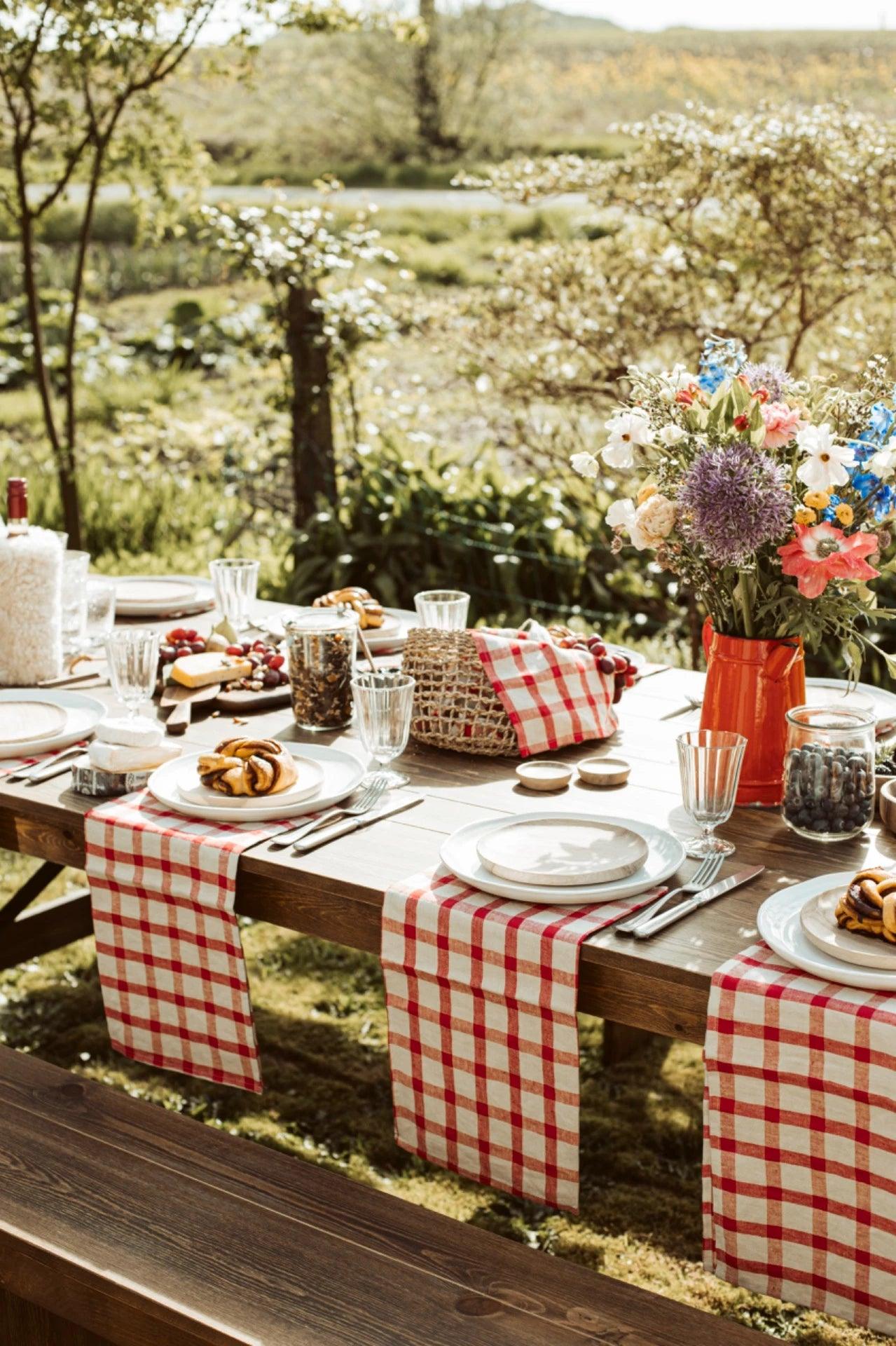 gingham red linnen tafelservet - set van 2