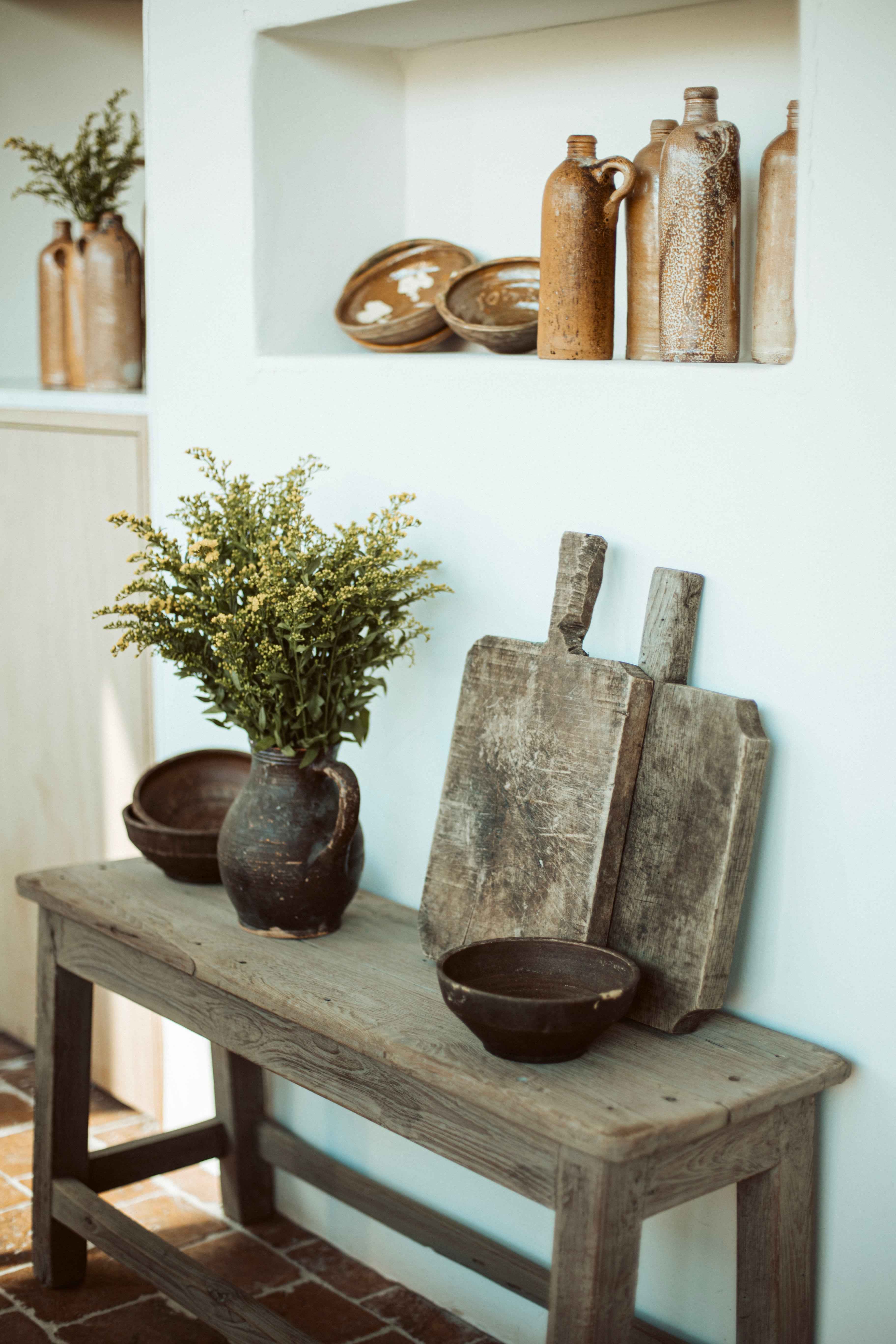 houten bankje - brocante