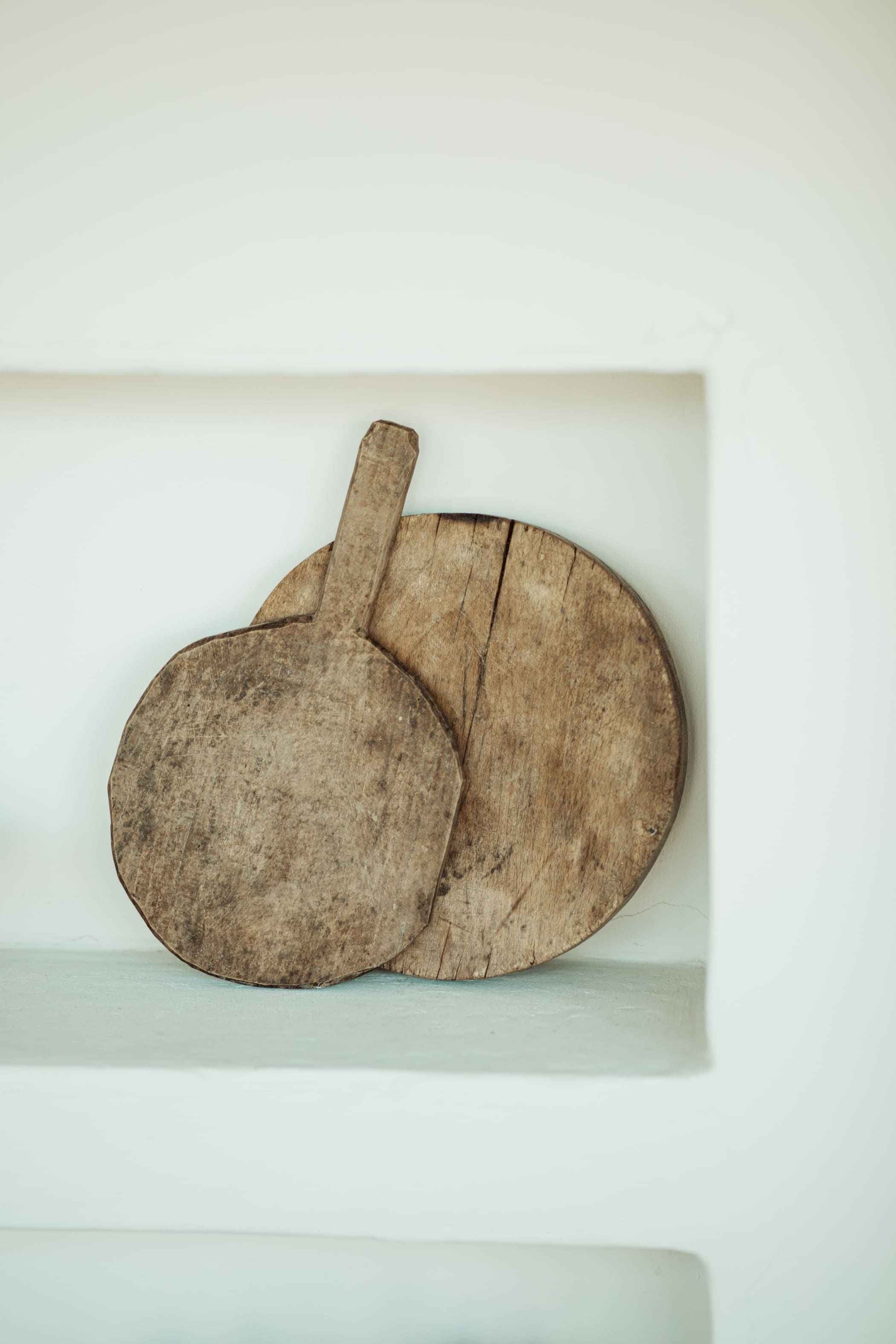 broodplankje klein rond met handvat - brocante