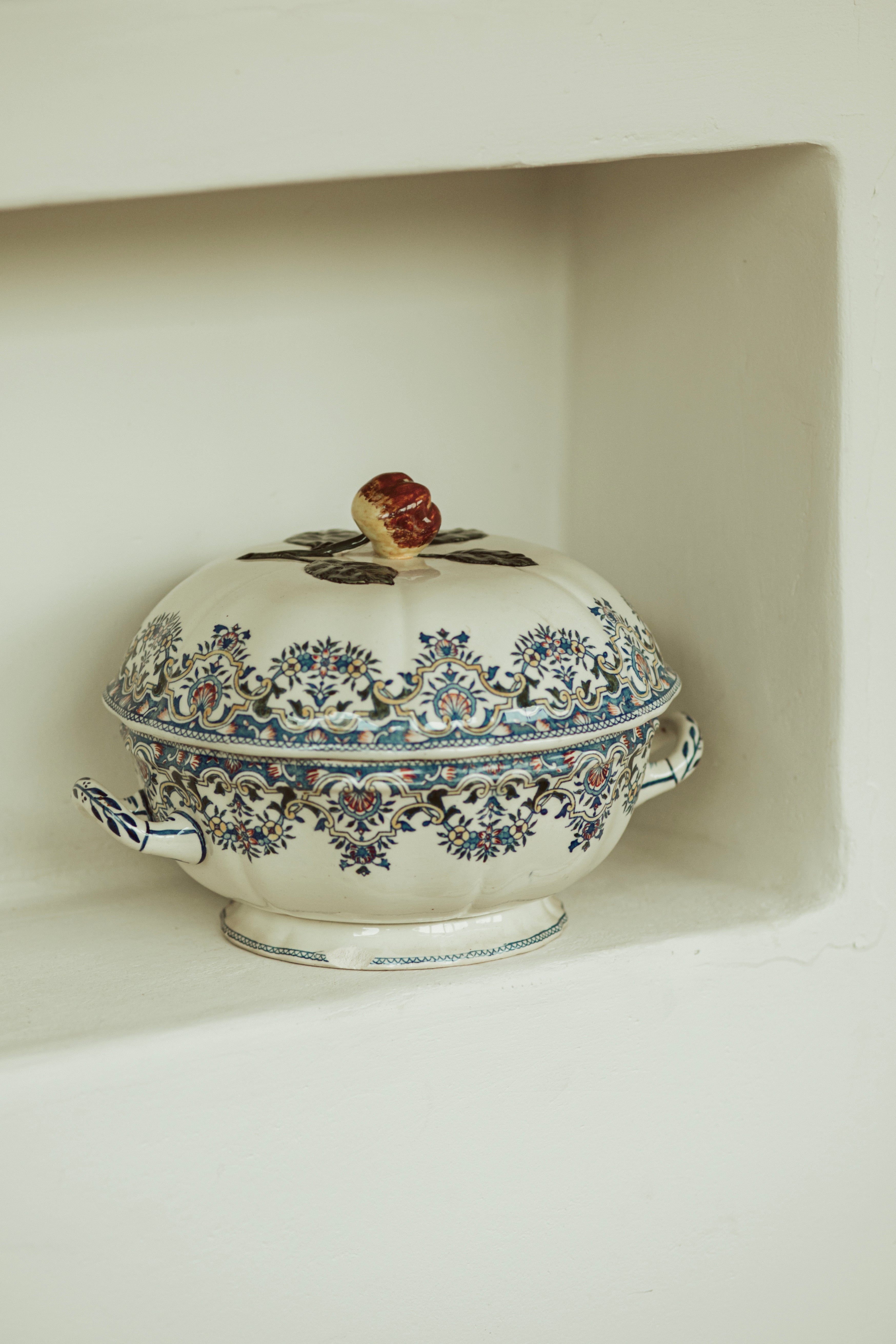 fruitschaal appeltje met deksel - brocante